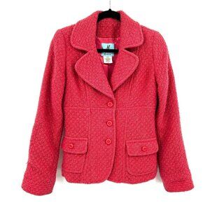 MARCIANO Pink Metallic Tweed Wool Triple Button Blazer Jacket Size Medium